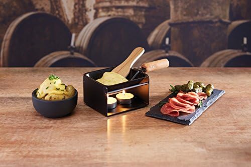 Artesà Mini Raclette Grill Cheese Individual Set for 2, Small Iron Cheese Fondue Melter, Metal Rack with Non Stick Pan, Wooden Spatula and 2 Candles