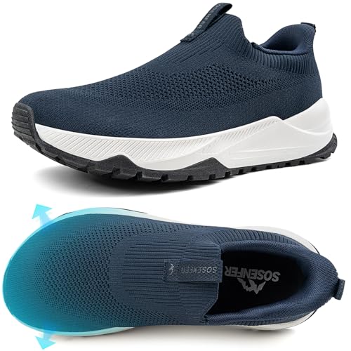 Sosenfer Breite Walkingschuhe Herren Extra Weit Slip On Sneaker rutschfeste Sportschuhe Ohne SchnüRsenkel Weite Turnschuhe Outdoor Freizeitschuhe Tiefblau gr.45