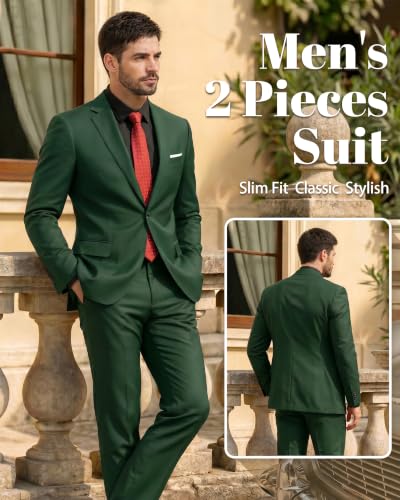 Image of MY'S Men's 2 Piece Slim Fit Suit, One Button Jacket Pants Set with Tie