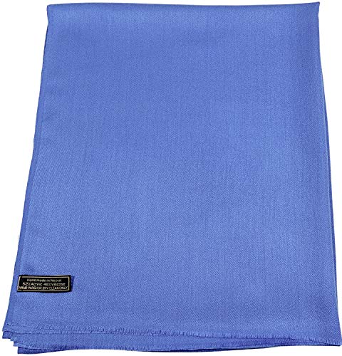CJ Apparel Blue Solid Color Fringe Design Nepalese Shawl Seconds Scarf Wrap Stole Throw Head Wrap Pashmina Hand Made in Nepal New