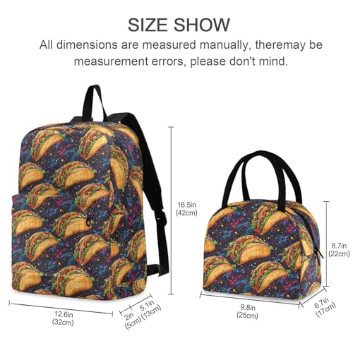 Universe Taco Print Backpack Set with Lunch Bag, Large Capacity Travel Backpacks and Lunch Box Insulated for Commute Hiking Picnic2