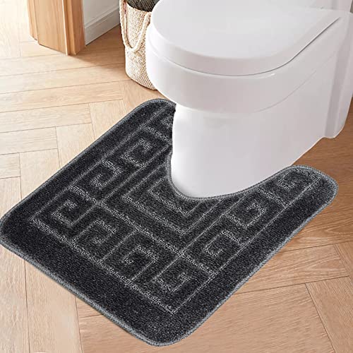 Greek Bath Mat 2 Pcs Set Non-Slip Bath Rug Toilet Mat Washable Bathroom Mats Rugs Absorbent Soft Rug for Bathtub Bathroom Includes 1 Bath Mat (50 X 80cm) And 1 Pedestal Mat (50 X 40cm) (CHARCOAL) - Image 2