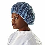 Medline Single-Ply Spunbond Polypropylene Bouffant Caps, 24 Inches Diameter, Blue, Elastic Stretch, Case of 500