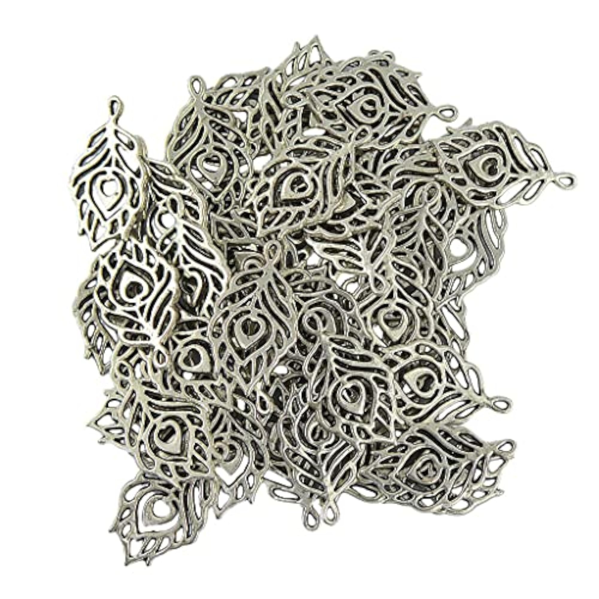 50 Tibetan Silver Filigree Hollow Leaf Heart Charms Pendant