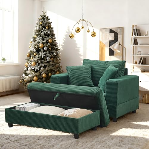 Chaiselongue con Almacenamiento, Metal y Madera, Verde, 107x74x57 cm