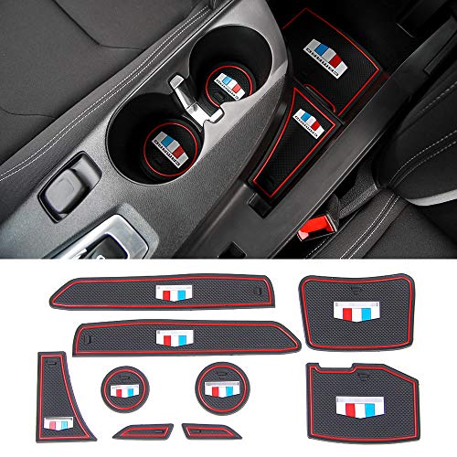 CheroCar Gate Slot Non-Slip Cup Holder Pad Door Groove Mats for Chevrolet Camaro Accessories 2017-2020, Interior Decoration, Red, 9Pack