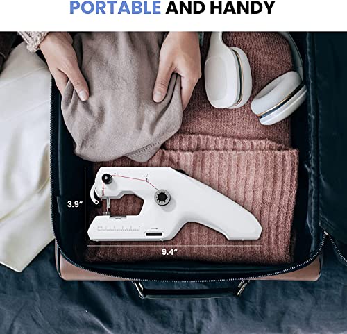 Handmatige naaimachine met dubbele draad, draagbare handmatige naaimachine voor beginners, elektrische naaimachine, snel naaien voor kleding, stoffen gordijnen, thuis en op reis (wit) - Image 7