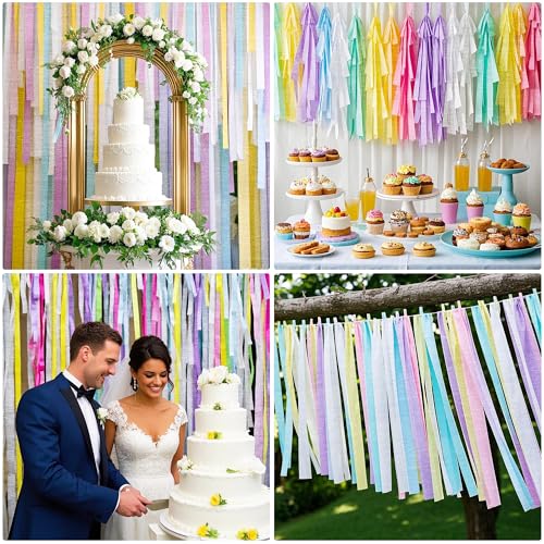 Image of Metallic Pastel Crepe Paper Streamers 6 Rolls, 2.2 inch x 123 Ft Birthday Streamers Party Decorations for Baby Shower Bachelorette Bridal Shower Graduation Wedding Engagement Anniversary