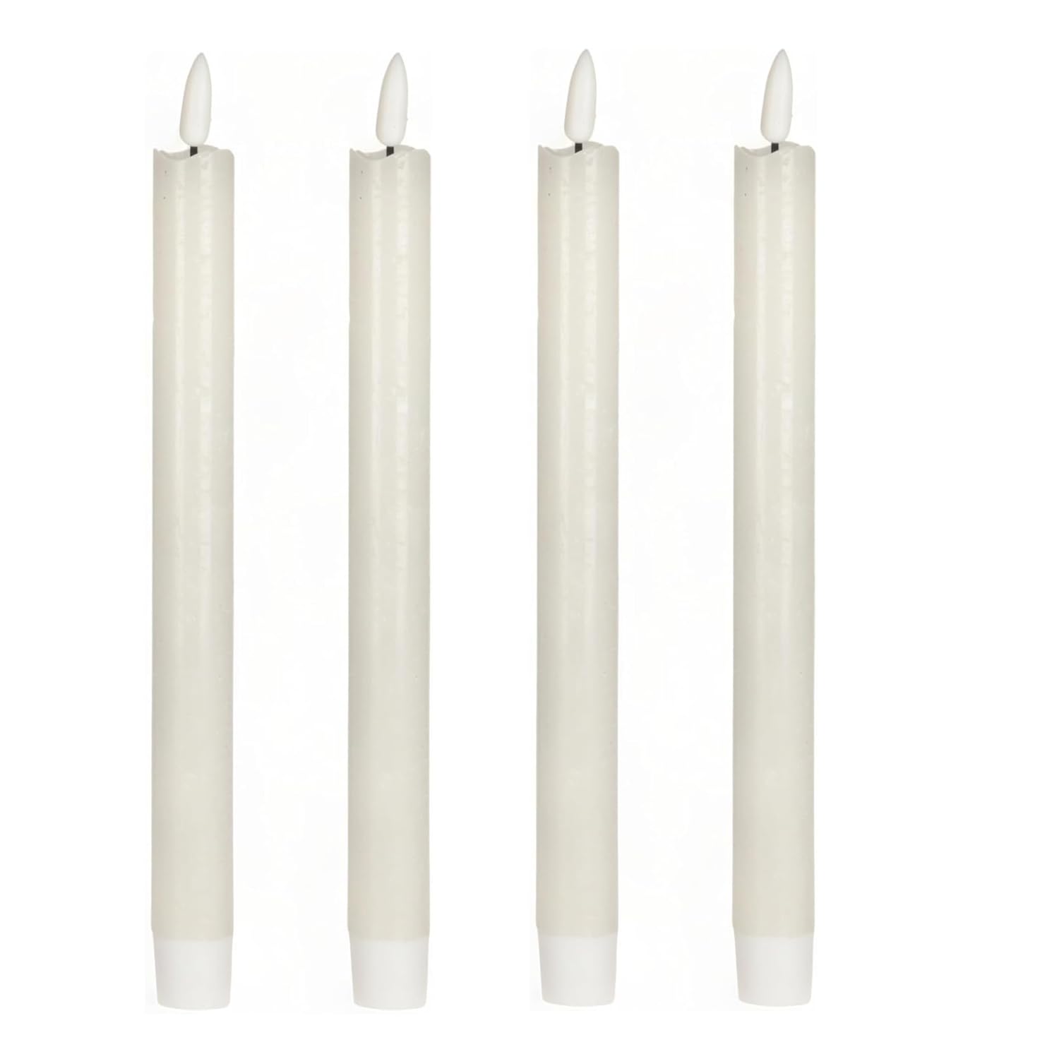 KARELLS LED Candles, 4 Pieces, White, Battery Operated, Realistic Flickering, Wax Material, Tabletop Decoration