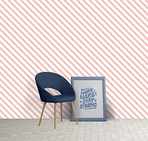 Image of DWELLSINDIA Coral Diagonal Striped Self Adhesive Wallpaper Waterproof, Scratch Resistant, Laminated 41x244 cm
