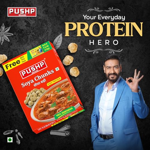 Image of Pushp Brand SOYA Chunks High Protein and Pure Vegetarian, SOYA Wadi (200gm) (Pack of 2)