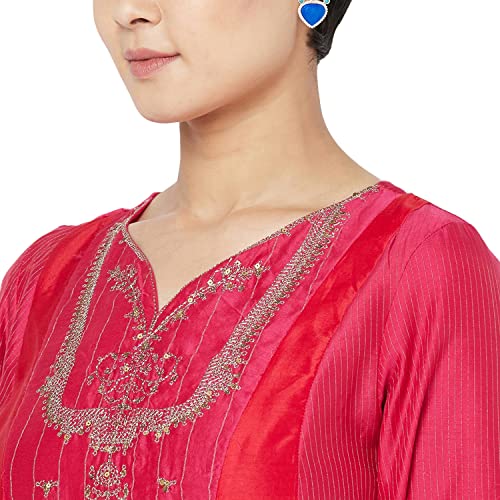 Image of Fabindia Women Cotton Silk Zari Striped Long Kurta