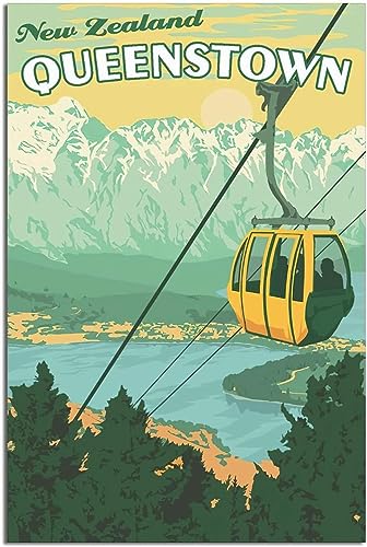 Lienzo póster de cgltd con el teleférico de Queenstown, arte de pared elegante y retro de 50x75cm