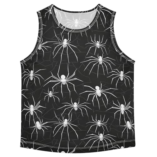 Boys Tank Top Shirts Spider White Black Halloween Sleeveless T-Shirts Crew Neck for Kids Clothing Children