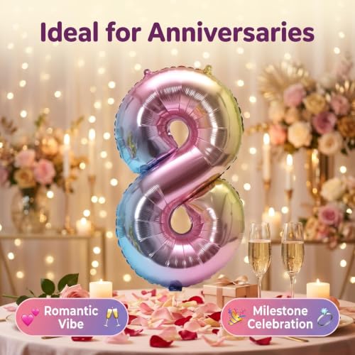 Image of YPSelected 32 Inch Large Foil Helium Number Balloon Birthday Wedding Party 0-9 (Rainbow, 8)