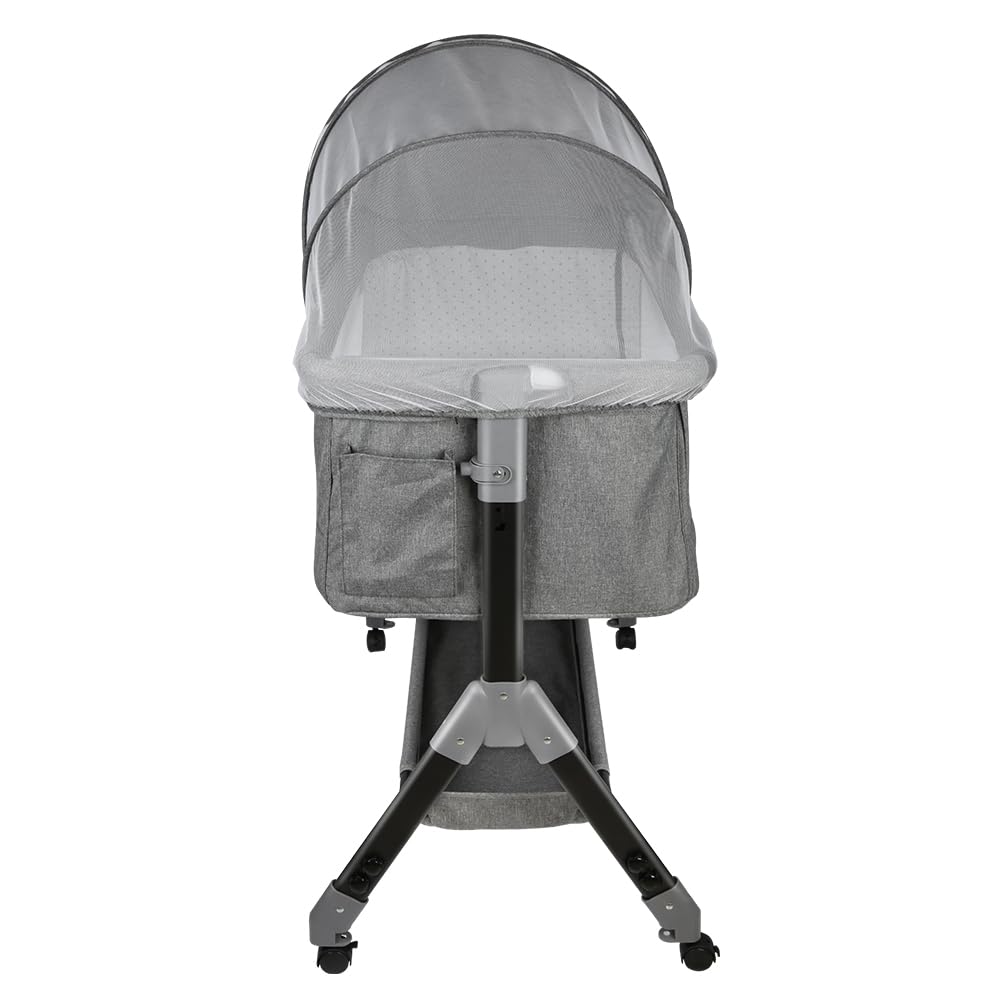Lit Bébé Cododo - Berceau Cododo Bébé avec Matelas, Mode Bascule pour Bercer Bébé, Côté Repliable, Hauteur Réglable, Fenêtres en Filet,4 Niveaux(80-94cm (80 -84- 88- 94)),104*52*100-110 cm - gris lin