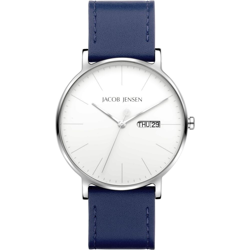 JACOB JENSEN Orologio da polso in titanio, diametro 40 mm, cinturino vegano blu zaffiro 32163, grigio, Moderno