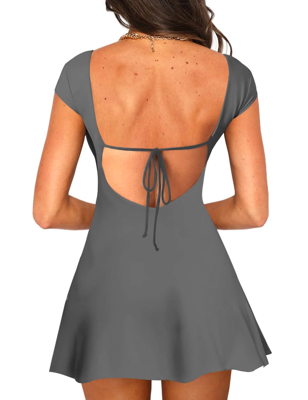 Lancifolium Y2k Square Neck Backless A-line Mini Sun Dresses for Women Summer 2024 Elegant Cocktail Party Sundress