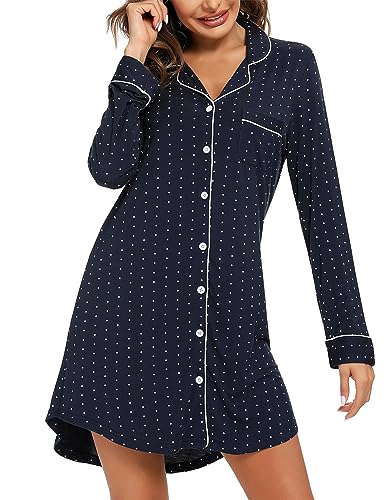 Image of Pjmlifecoco Nightgown for Women Button Down Sleepshirt Short /Long Sleeve Nightdress Soft Modal Sleepwear S-XXL