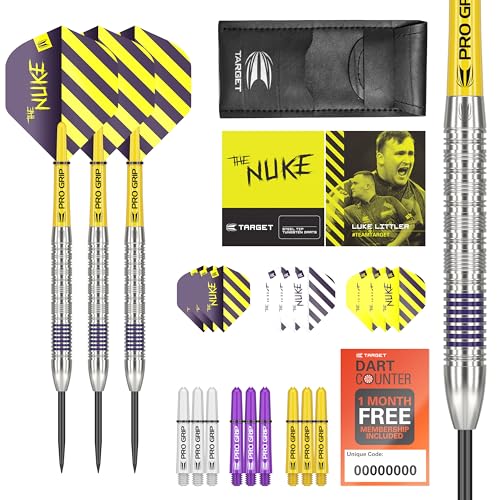 TARGET Darts Luke Littler 80% Wolframstahlspitzen-Dart-Set, 22 g, professionelles Zubehör, Dart-Set, Pro-Grip-Schäfte, Pro Ultra Flights, Dart-Geldbörse im Lieferumfang enthalten