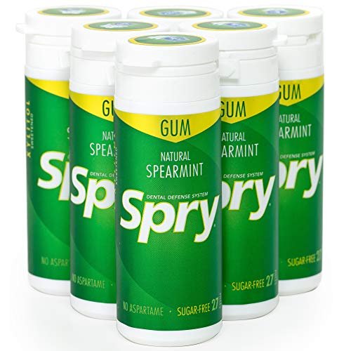 Spry Fresh Natural Xylitol Chewing Gum Dental Defense System Aspartame-Free Sugar Free Gum (Spearmint, 27 Count - Pack of 6)