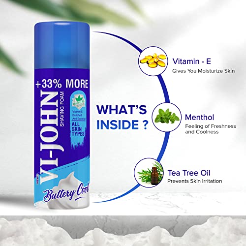 Image of VI - JOHN Shaving Foam For Men,All Skin Type Shaving Foam With Goodness Of Nature,Tea Tree Oil,Vitamin E Enriched&Anti-Bacterial Formula(400Gm Each-Pack Of 2)