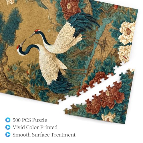 Puzzle de 500 piezas para adultos – Rompecabezas premium de grullas elegantes y flores de peonía, colorido y desafiante, actividad familiar y regalo para mujeres y abuelas miniatura 3