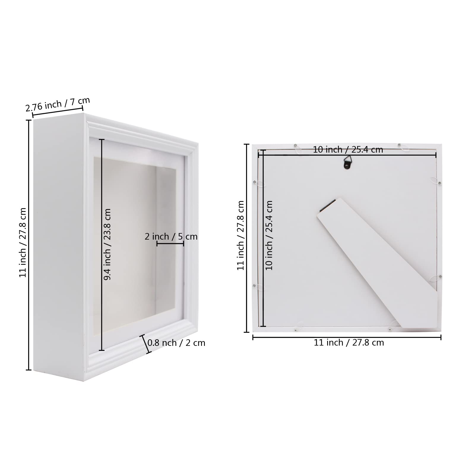 10x10 Shadow Box Frame, 3D Shadow Box Display Case with European Border, Memory Box for Baby Handprint & Footprint DIY Hand Foot Print 3D Plaster, Collages, Collections, Mementos(2-inch Depth, White)