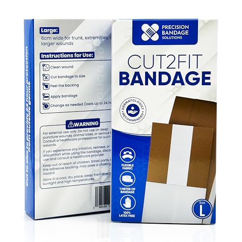 𝐂𝐮𝐭𝟐𝐅𝐢𝐭 𝐀𝐝𝐡𝐞𝐬𝐢𝐯𝐞 𝐁𝐚𝐧𝐝𝐚𝐠𝐞𝐬 - Flexible Fabric Bandage for Wound Care and First Aid, Long Lasting & Breathable - Custom Size for Minor Cuts and Scrapes, 1 Meter Long (Large)