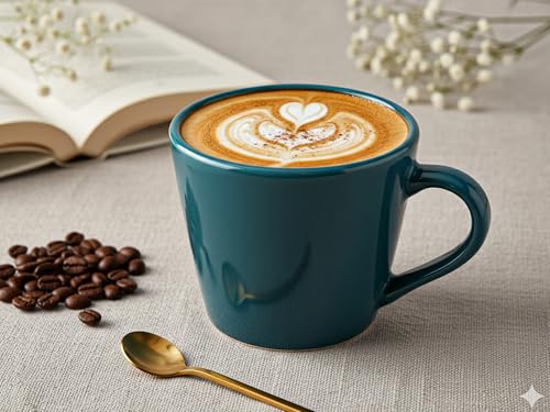 Image of Bodhi House Handcrafted Ceramic Tea Cup Set of 4 Pieces (175 Ml), Stoneware Coffee Mug, Microwave Safe Small Tea Cup, Glossy Finish, Ideal for Daily use, Casual Gatherings and Gifting, Cyan