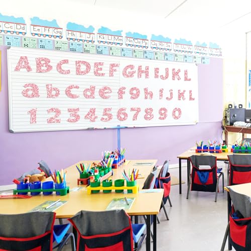 Image of Colarr 216 Pcs Glitter Bulletin Board Letters for Classroom Number Alphabet Punctuation Symbol Cutout 4'' Die-Cut Poster Letter with Adhesive Dot School Party Holiday Decor Display(Light Pink)