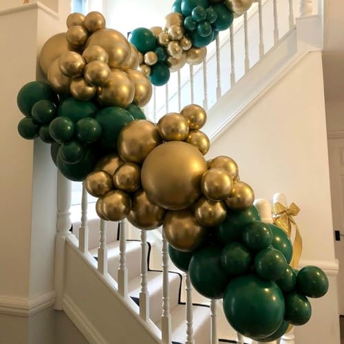Image of Green and Gold Balloons Arch Garland Kit, 134pcs Metallic Gold and Dark Green Balloons with Different Size for Birthday, Graduation, St. Patrick's Day, Baby Shower, Jungle Party Decorations