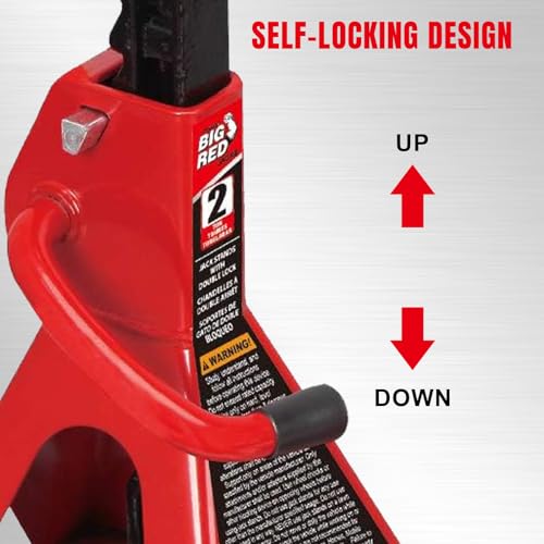 Image of Big RED Jack Stands 2 Ton with Double Locking : Adjustable Height Car Jack Stands for Cars, Sedans, Small Vehicles, 2 Pack