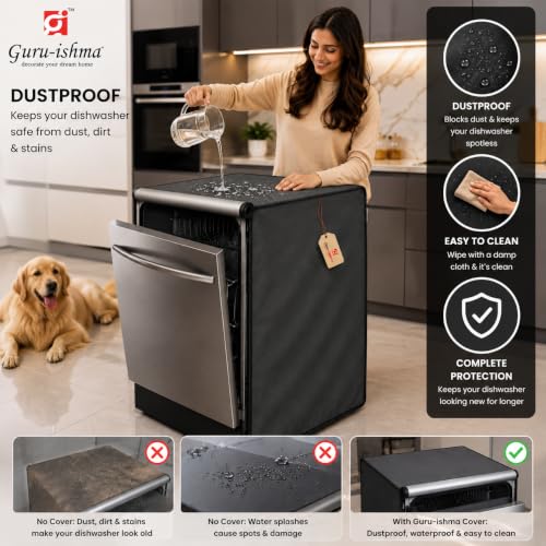 Image of Waterproof Dishwasher Cover for 12 to 15 Place Setting | Suitable with Bosch, LG, IFB, Hafele, Faber & More | Dustproof Appliance Protector Zip Cover Universal Fit-(60X60X88cms Grey)