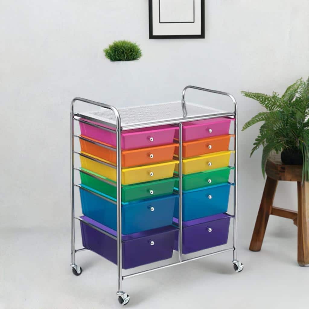 Multicolor 12 Drawer Rolling Cart by Simply Tidy - Storage Cart for Crafting Supplies, Home, Office, and School Organization - 1 Pack