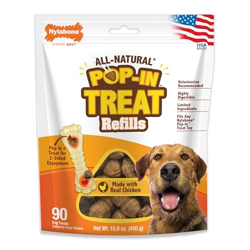 Nylabone Pop-in Treat-Toy Refill Chews All-Natural Dog Treats for Treat Dispensing Toys Chicken Flavor 90 Count