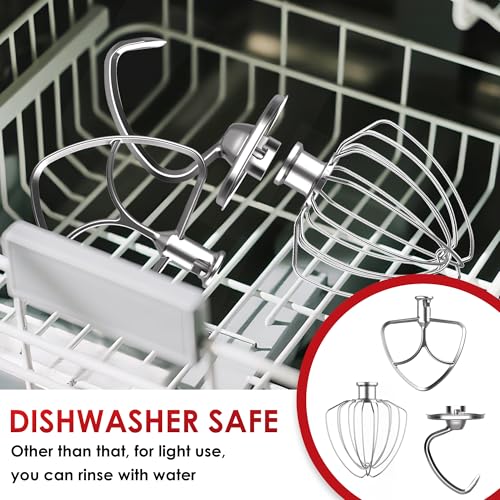 Image of 3-Piece Stainless Steel Mixer Attachment Kit for KitchenAid 4.5 /5 QT Tilt-Head Mixers, K45WW Wire Whip, K45DH Dough Hook & K45B Coated Flat Beater, Baking Essentials Set, Dishwasher Safe