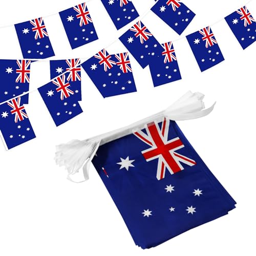Image of Anley Australia String Flag Pennant Flags, Patriotic Events 26th of January Australia Day Australian National Day Decoration Sports Bars - 33 Feet 38 Flags