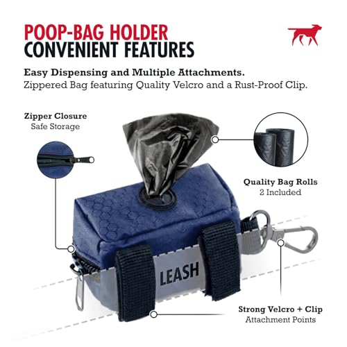 Image of Tuff Pupper Dog Poop Bag Holder | Works with Any Dog Leash | Zippered Waste Bag Dispenser | Waterproof with Rust-Proof Clip | Convenient Lightweight Design | Includes 2 Rolls of Leak-Proof Bags