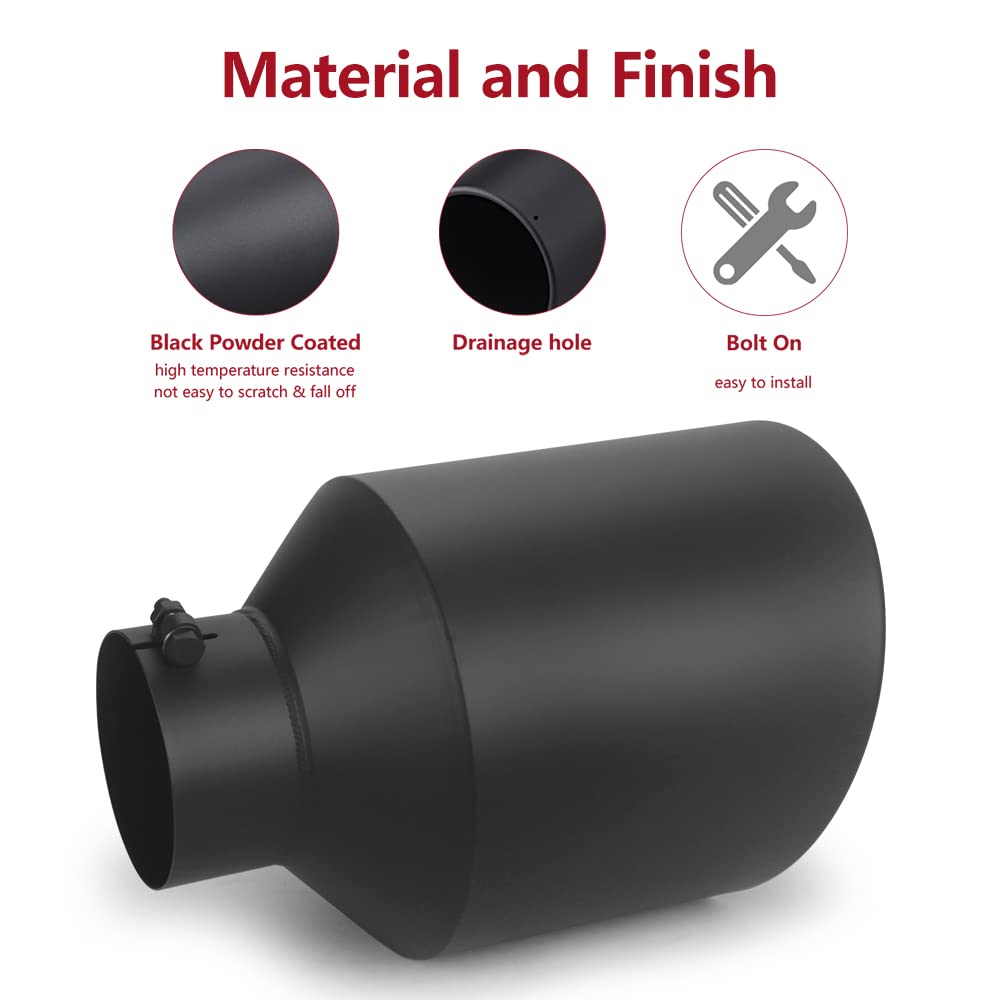 LCGP 5" Inlet 10" Outlet 15" Long Rolled End Angle Cut Bolt On Exhaust Tip Tail Pipe,Black Powder Coated.