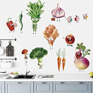 wondever Kitchen Food Wall Stickers Cartoon Vegetables Peel and Stick Wall Art Decals for Kitchen Dining Room Fridge