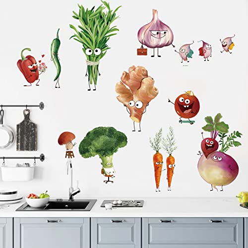 wondever Kitchen Food Wall Stickers Cartoon Vegetables Peel and Stick Wall Art Decals for Kitchen Dining Room Fridge