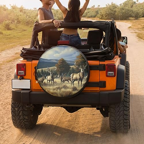 Image of Elk in Snow Spare Tire Cover Dust-Proof Wheel Tire Cover Fit Trailer, RV, SUV and Many Vehicle 14 Inch