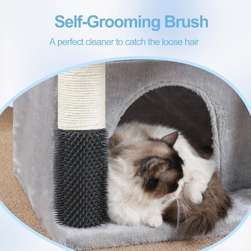 Image of Hey-brother Cat Tree Tower, Scratching Posts with Extra Large Platform, Specious Condo, 2 Cozy Hammocks, Self-Grooming Brush for Indoor Adult Cats, Maine Coon 51.1 inches, Light Gray MPJ070W