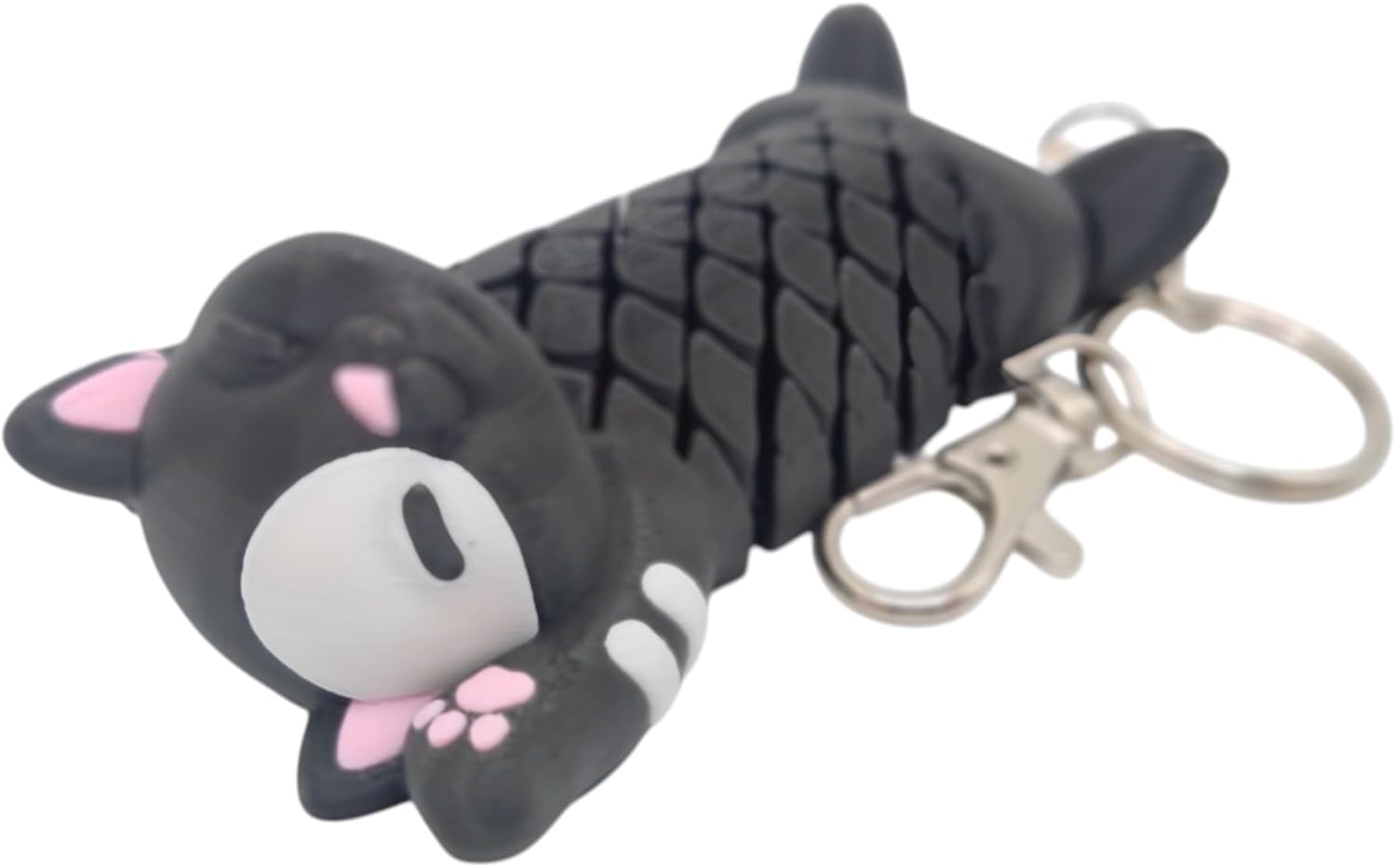 Cute Cat Articulated Fidget Toy - Backpack Charm - Keychain - 3D Printed - Great Gift for cat Lovers - Stocking Stuffer (Black and Pink)