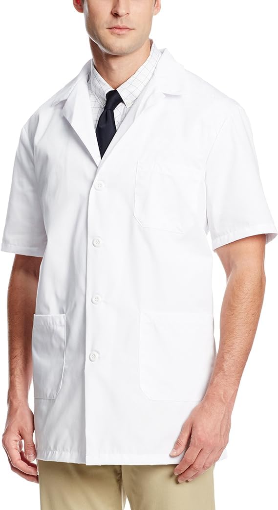Professional Lab Coat for Men and Women | Wrinkle Resistant Poly Cotton Unisex Half Sleeves, 3 Pockets, Classic Fit | (Medium)