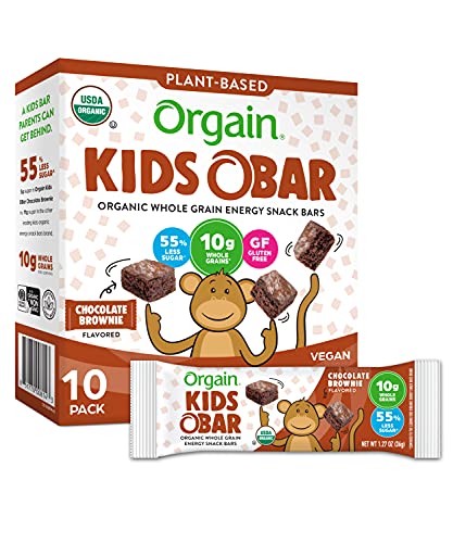 Orgain Organic Kids Energy Bar, Chocolate Brownie - Great for Snacks, Vegan, 7g Dietary Fiber, Dairy Free, Gluten Free, Lactose Free, Soy Free, Kosher, Non-GMO, 1.27 oz, 10 Count (Packaging May Vary)
