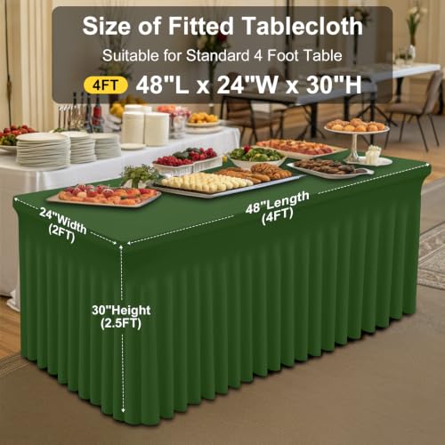 Image of Smiry Spandex Elastic Fitted Table Cloth Skirt for 4FT Rectangle Table | Stretch Washable Table Cloth, Banquet Table Cover for Wedding, Party, Indoor & Trade Shows, (Olive Green, 48Lx24Wx30H)