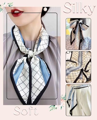Clysoru Silk Neck Scarf Printed Scarves Head Women'S Fashion Oblique Angle Satin Scarfs For Bag Hair 59” X 5.9”4