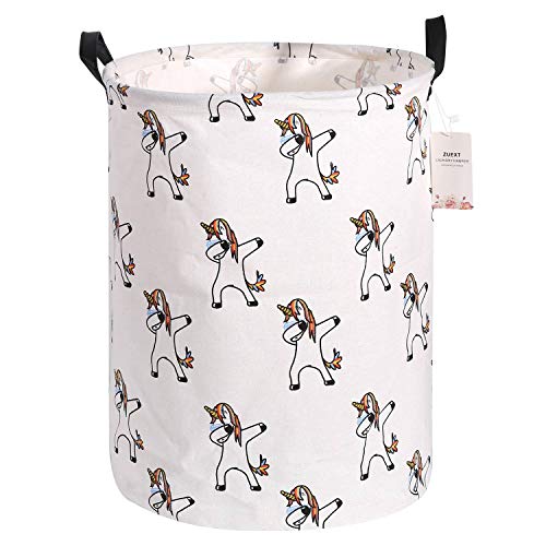 Laundry Hamper Extra Large Capacity, ZUEXT Cotton Canvas Fabric Collapsible Organizer Basket, Waterproof Clothes Laundry Hamper, Toy Bins, Gift Baskets for Bedroom, Baby Nursery (Dancing Unicorn)